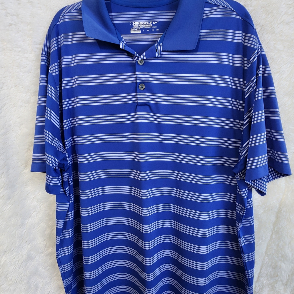 Nike Men's Dri-Fit Golf Tour Performance Polo Shirt in Blue White Stripes XXL